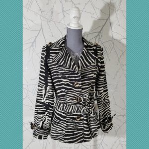 Zoe VTG Zebra Stripes Faux Suede Belted Pea Coat Jacket